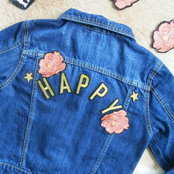 'Happy' Embroidered Kids Denim Jacket, 2 of 5