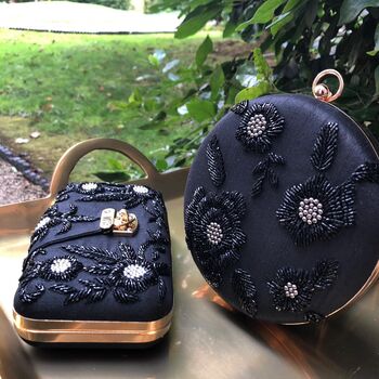 Lady In Black Round Embroidered Clutch, 2 of 2
