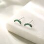 Sterling Silver Emerald Green Cz Curved Bar Tiny Stud Earrings, thumbnail 1 of 12