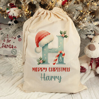 Large Christmas Alphabet Cotton Santa Gift Sack, 4 of 4