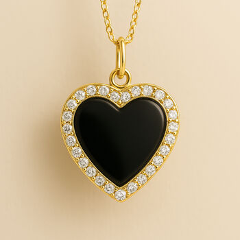 Personalised Gold Plated Sterling Silver Twinkling Onyx Heart Necklace, 2 of 9