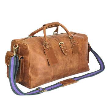 'Drake' Men's Leather Duffle Holdall In Tan Leather, 4 of 9