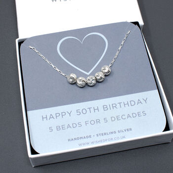 50th Birthday Bead Necklace Sterling Silver, 3 of 4