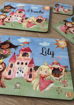 Kids Personalised Princess Placemat, Coaster And Mug Dinner Set, 5 of 5