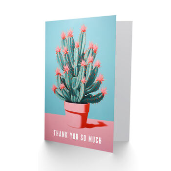 Blooming Cactus Plant Pot Pink Flowers Thank You Card, 2 of 4