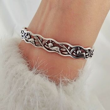 Rabbit Carved Sterling Silver Open Cuff Bracelet, 2 of 5