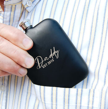 Daddy Est. Personalised Black Hip Flask Christmas Gift For Him, 2 of 4