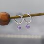 Sterling Silver Natural Lilac Purple Amethyst Bead Huggie Hoop Earrings, thumbnail 1 of 12