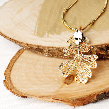 Small Lacey Oak Real Leaf Necklace, 10 of 12