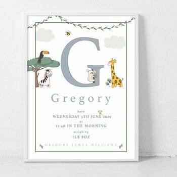 Personalised Keepsake Birth Print Jungle Safari, 5 of 7