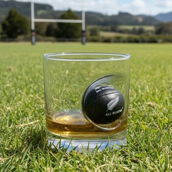 Personalised New Zealand Rugby Ball Whisky Glass, 2 of 6