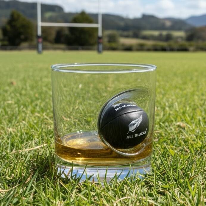 Personalised New Zealand Rugby Ball Whisky Glass, 1 of 5