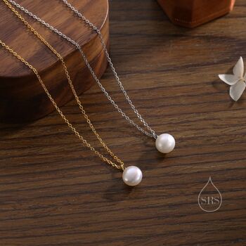 Sterling Silver Delicate Genuine Freshwater Pearl Pendant Necklace, 3 of 11