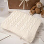 Cream Cable Baby Blanket And Hat Gift Set, thumbnail 3 of 10