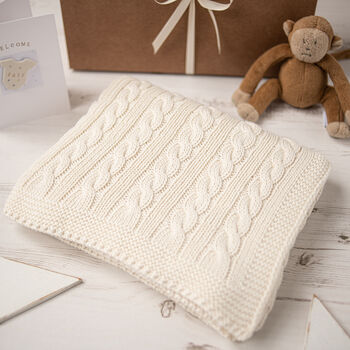 Cream Cable Baby Blanket And Hat Gift Set, 3 of 10