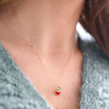 Gold Plated Tiny Strawberry Charm Necklace, 4 of 5