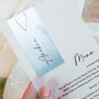 Ocean Blue Vellum Wedding Menu With Guest Name Card, thumbnail 1 of 4