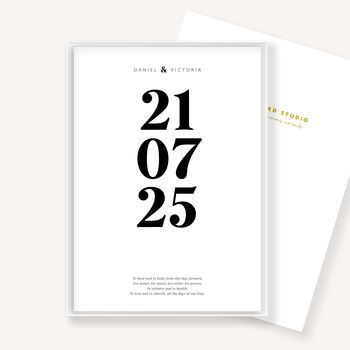 Personalised Wedding Date Print Elegant Keepsake Gift For The Bride And Groom, 4 of 7