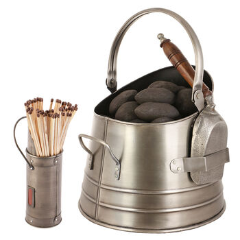 Traditional Fireside Coal Bucket And Match Holder, 2 of 4