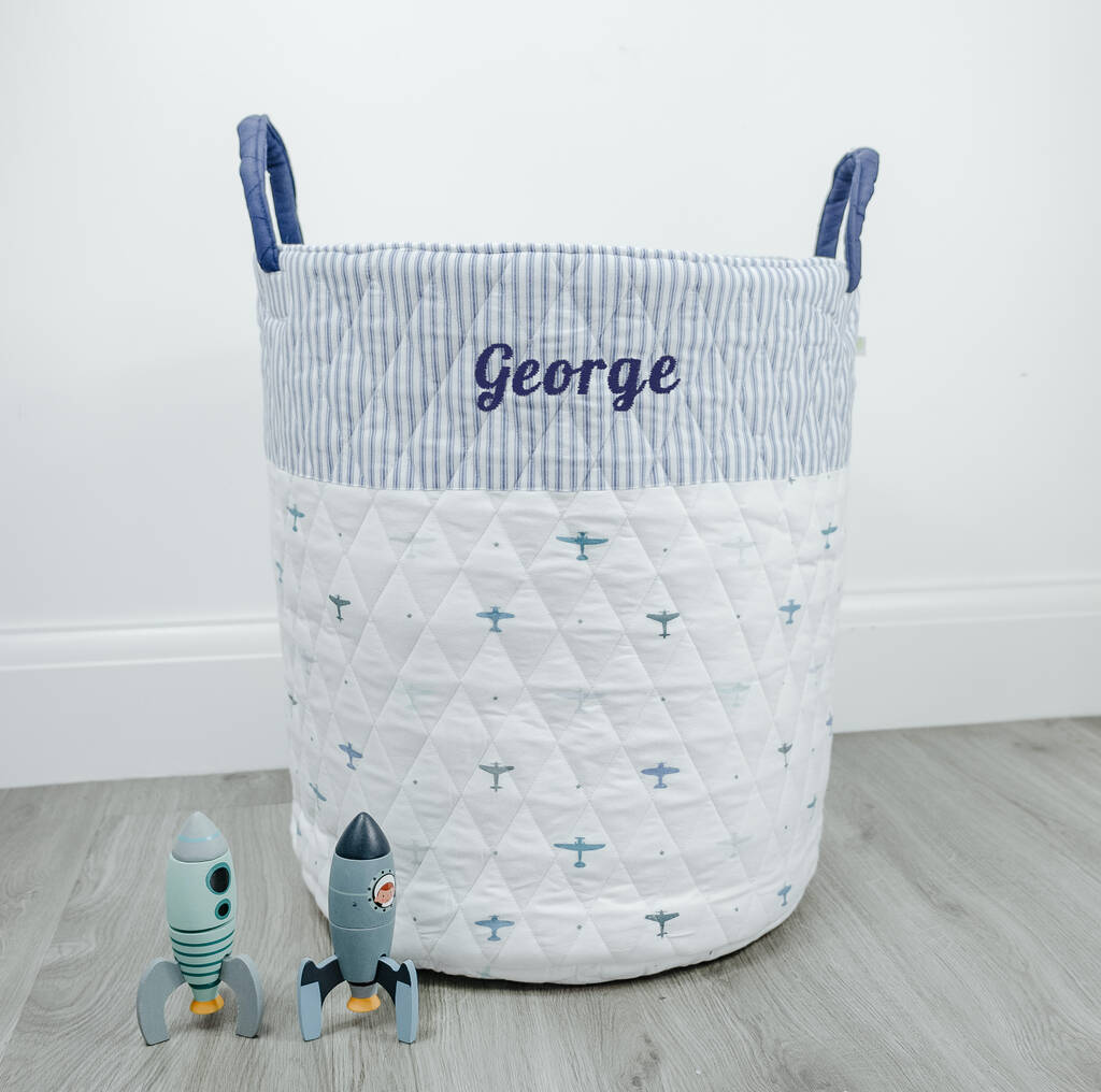 Personalised Planes Quilted Toy Bag By Lime Tree London