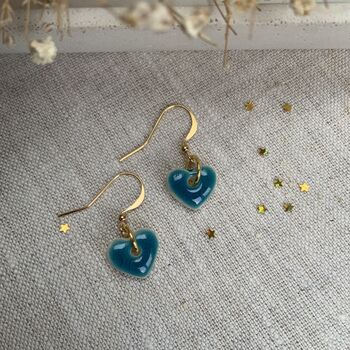 Small Green Blue Turquoise Ceramic Heart Earrings, 6 of 10