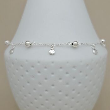 Sterling Silver Bead And Disc Anklet, 2 of 4