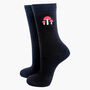 Red Toadstools Woodland Embroidered Ankle Socks Women's Black, thumbnail 1 of 3