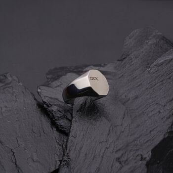 Engraved Octagon Signet Silver Ring Unisex, 3 of 10