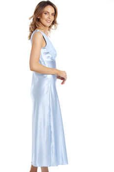 English Made Blue Long Satin Nightdress With Lace, 2 of 4