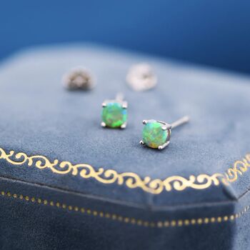 Green Opal Stud Earrings In Sterling Silver, 3 of 12