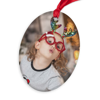 Personalised Oval Photo Christmas Ornament, 2 of 3