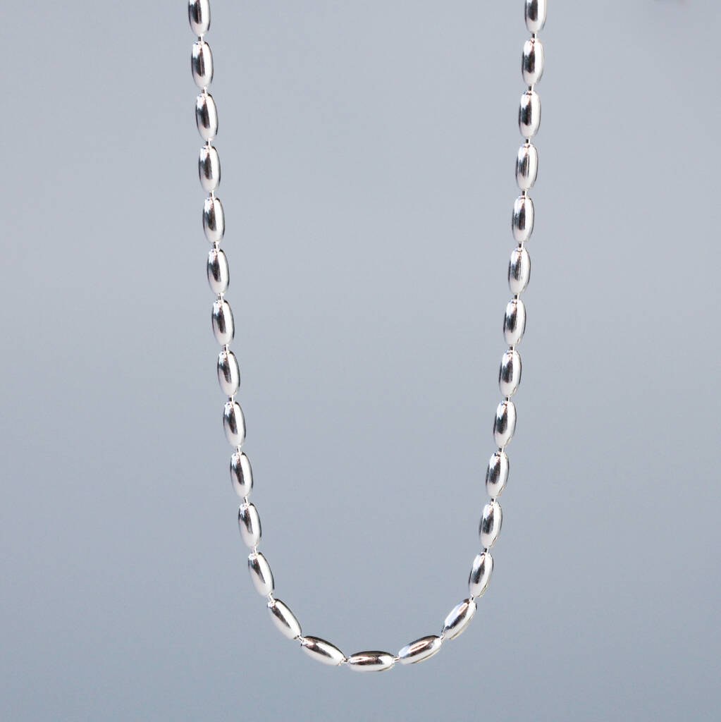 Sterling Silver Oval Bead Chain Necklace, 1 of 4
