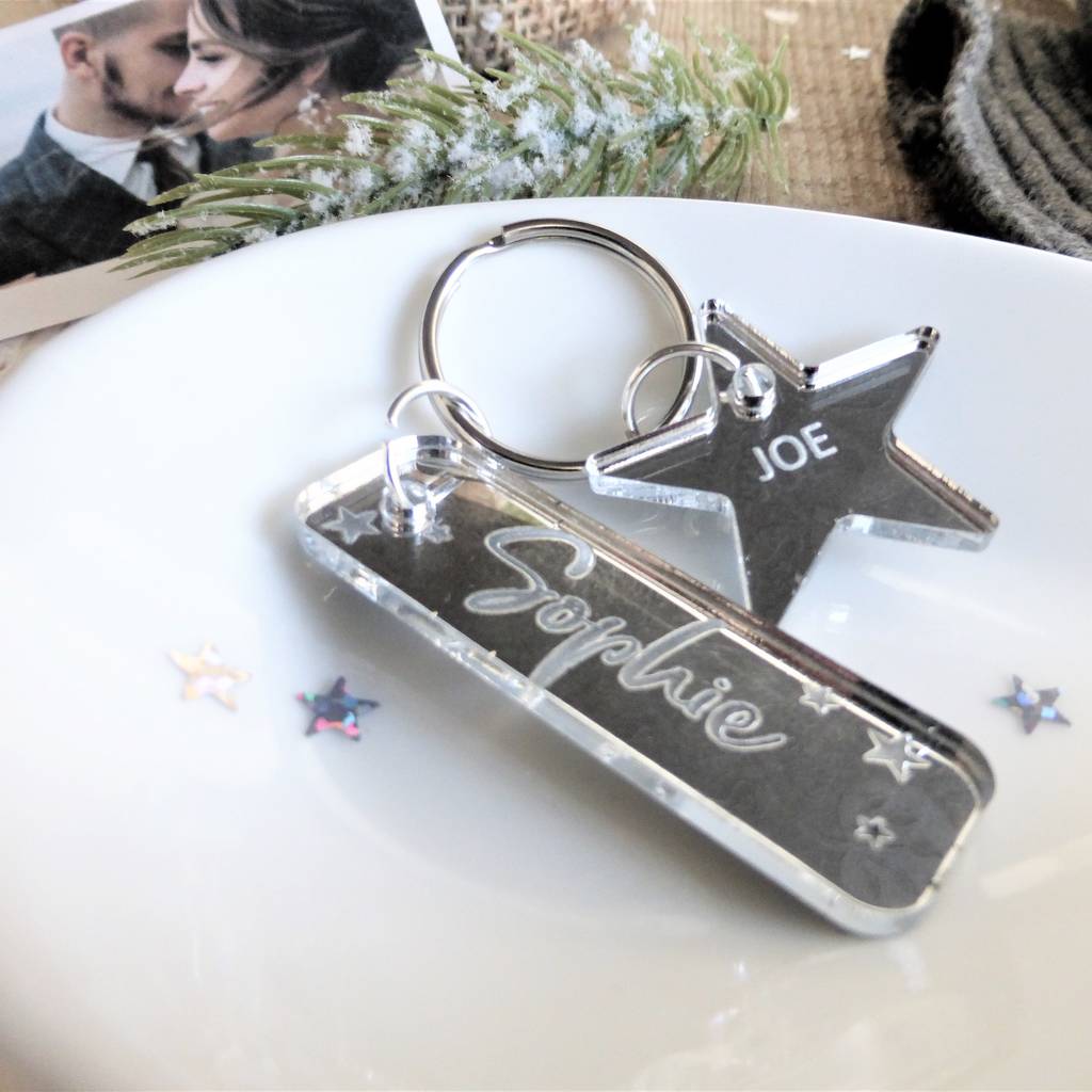 Image of Personalised Couples Silver Acrylic Keyring