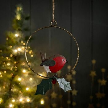 Robin And Holly Ring Hanging Christmas Decoration, 2 of 2