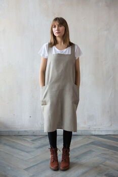 Unbleached Natural Linen Pinafore Apron For Women, 4 of 6