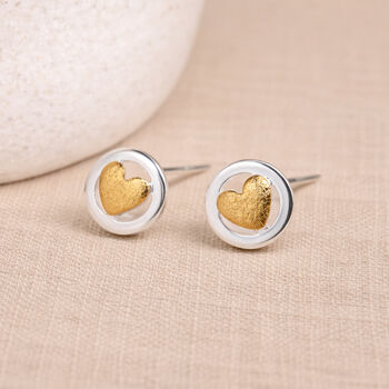 Sterling Silver And Gold Heart Stud Earrings – 8mm, 4 of 9