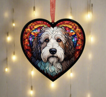 Old English Sheepdog Stained Glass Effect Heart Suncatcher, 3 of 5