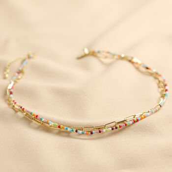 Rainbow Bead And Chain Layered Necklace In Gold Plating, 2 of 3