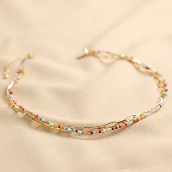 Rainbow Bead And Chain Layered Necklace In Gold Plating, 2 of 4