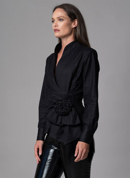 Barbara Black Evening Blouse With Bow And Rosette, 2 of 4