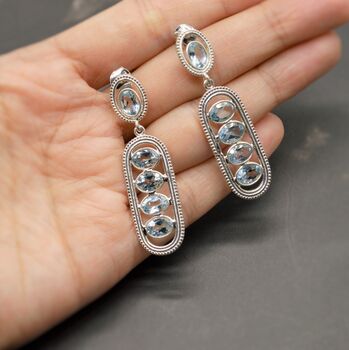 Blue Topaz Silver Drop Earrings, 7 of 10