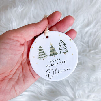 Merry Christmas Ceramic Ornament With Custom Name, 4 of 7