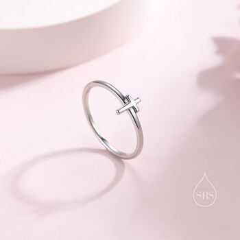 Sterling Silver Tiny Cross Ring, 3 of 11