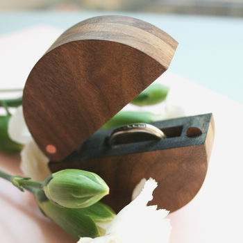Walnut Wood And Copper Round Ring Box, 3 of 4