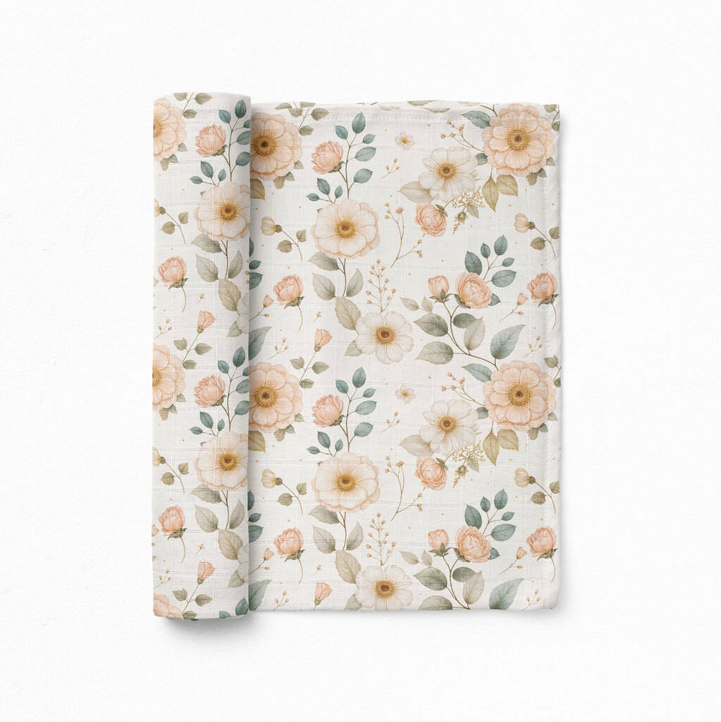 Luxury Vintage Floral Organic Bamboo Muslin Swaddle, 1 of 2