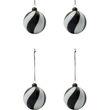 Black And White Gold Glitter Swirl Baubles Box Of Four, 3 of 4