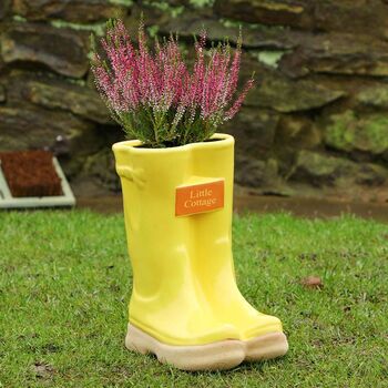 Personalised Large Yellow Welly Boots Planter, 6 of 11