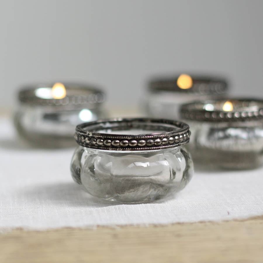 Mini Clear Glass Tea Light Holders With Metal Rim By The Wedding of my ...