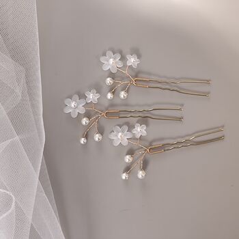 Pearl Flower Bridal Hair Pins Set Of Three, 8 of 13