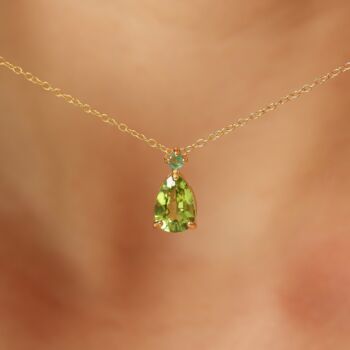 Emerald And Peridot Pear Cut Pendant Necklace In Sterling Silver And Gold Vermeil, 3 of 10
